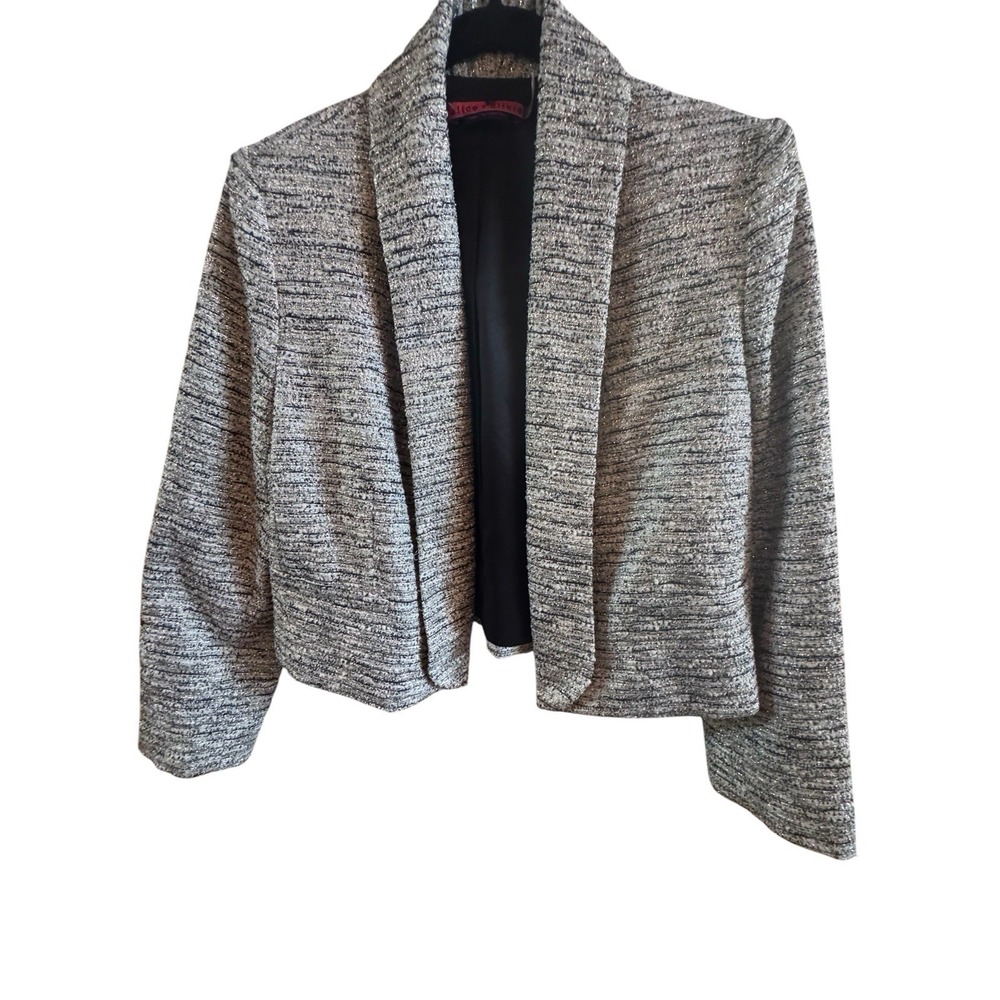 NWT Alice & Olivia Amelia Metallic Tweed Boxy Blazer M Shawl Collar MSRP $550